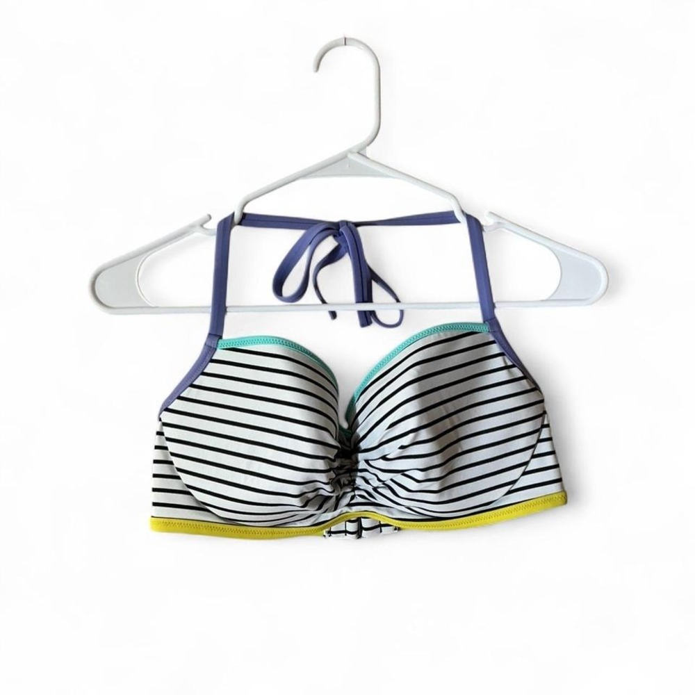 Victoria Secret The Getaway Halter Striped Bikini Top Neon Trim‎ 34DD